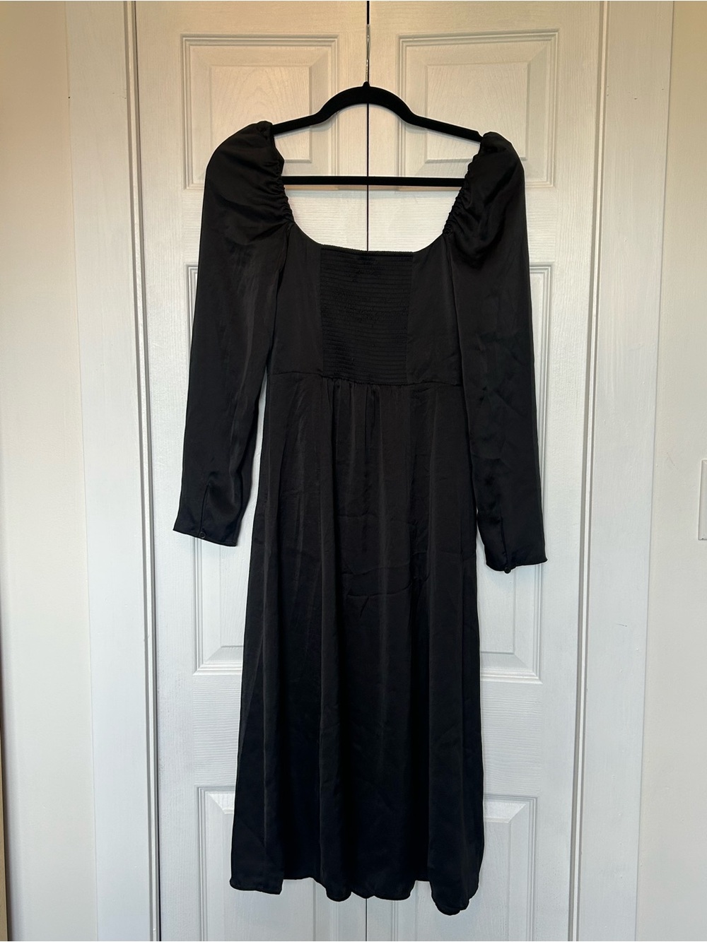 Wilfred Aritzia Bridgerton Satin Dress Size 4 Square Neck Midi Smock Back - Picture 8 of 9